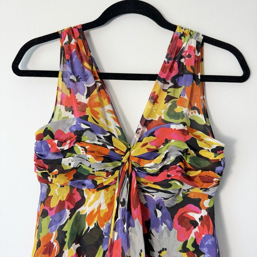 Donna Ricco Babydoll Dress Silk Y2K Floral Summer Tropical Resort Vacation Sz 4 - Picture 2 of 7
